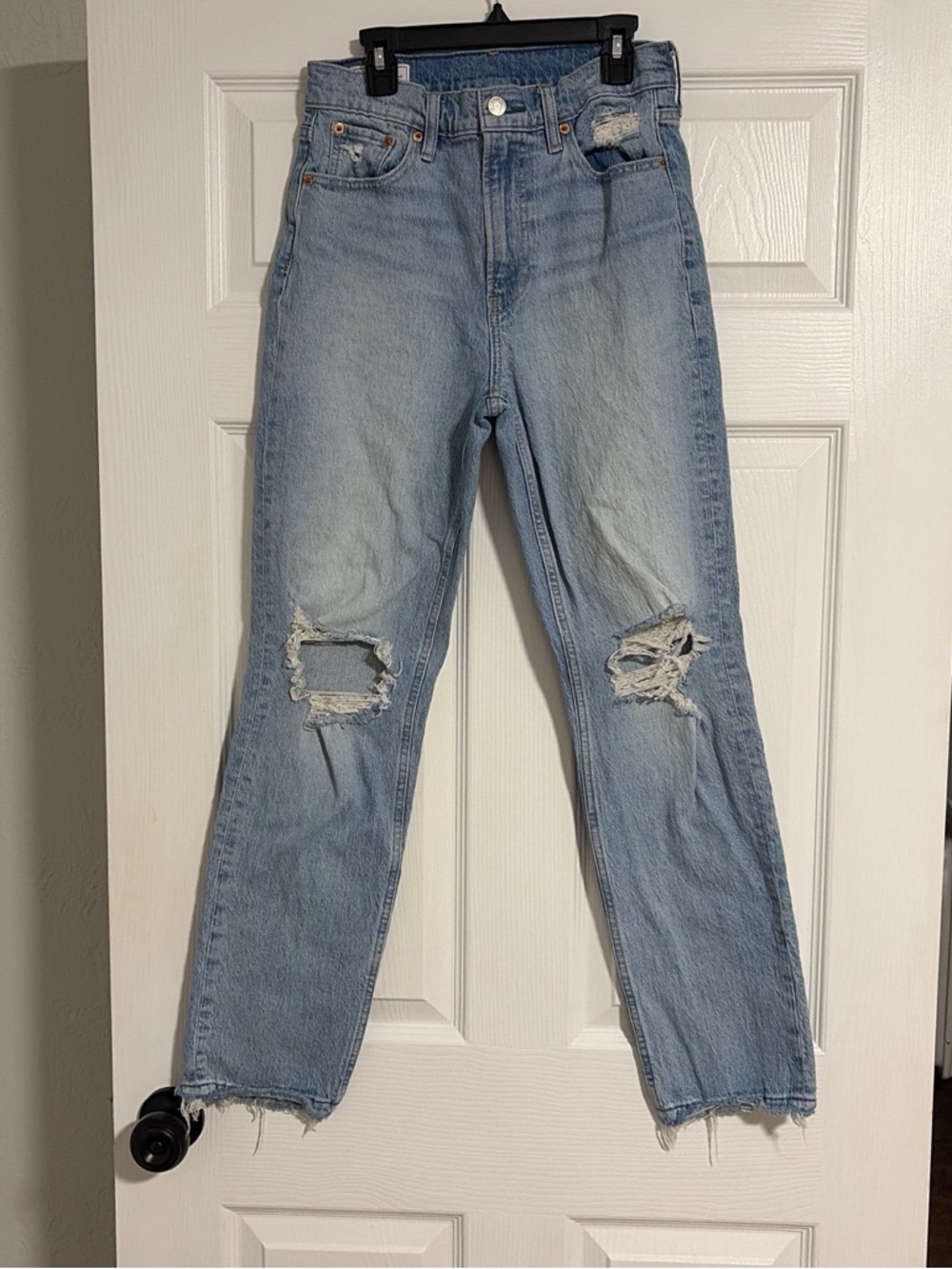 GAP Light Blue Distressed Straight Leg Jeans